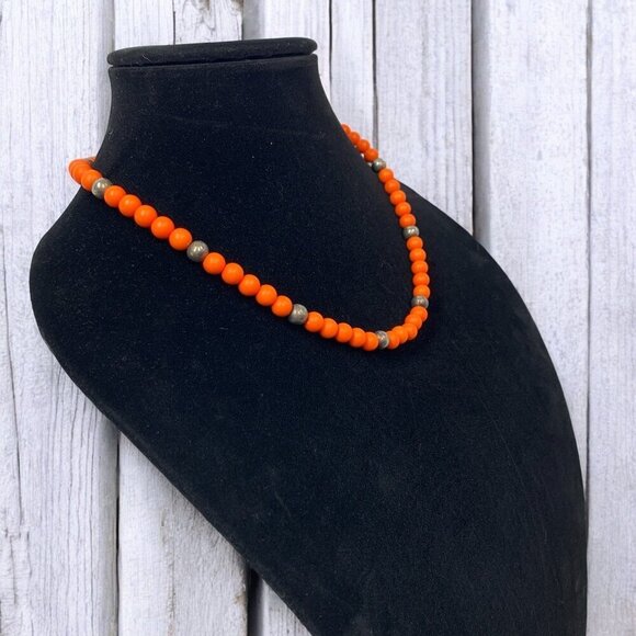 Vintage Signed Joan's Collectibles Beaded Princess Necklace Sunset Red & Silver - Picture 2 of 4